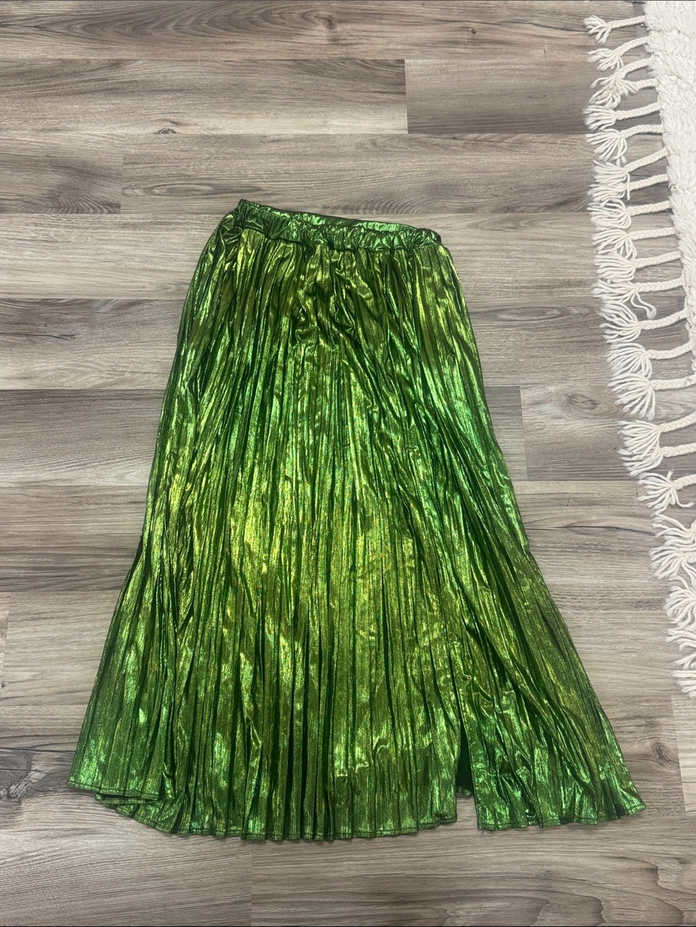 Nasty Gal Metallic Green Pleated Midi Skirt with Shine